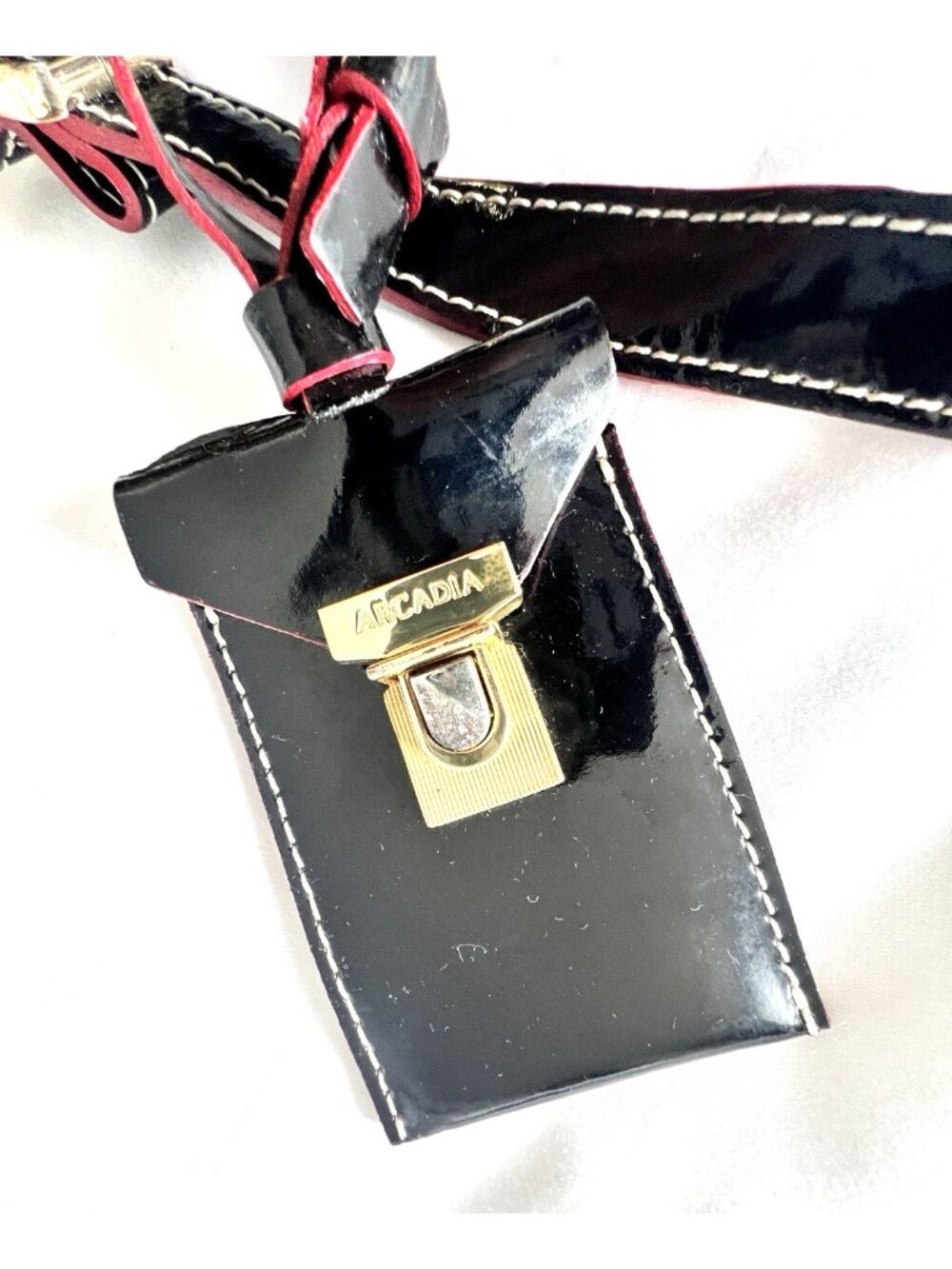 ARCADIA Patent Leather Handbag Crossbody Leopard Print Haircalf Made in Italy - Picture 9 of 14